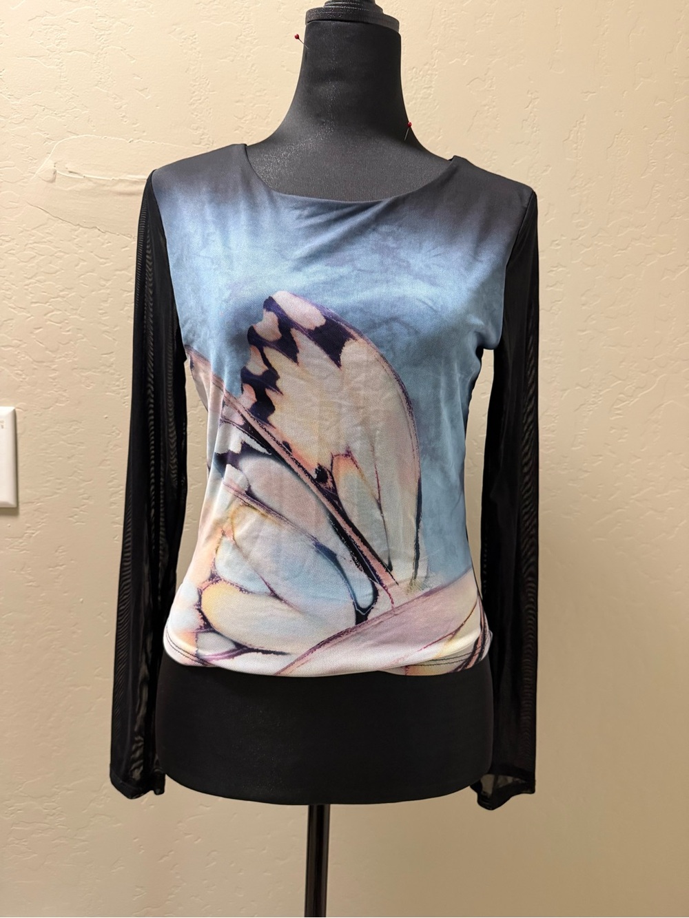 Unk Blue and Black Butterfly-Print Long Sleeve Top